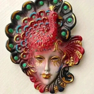Hand Painted Venetian Carnival Ceramic Mask Wall Decor O/S